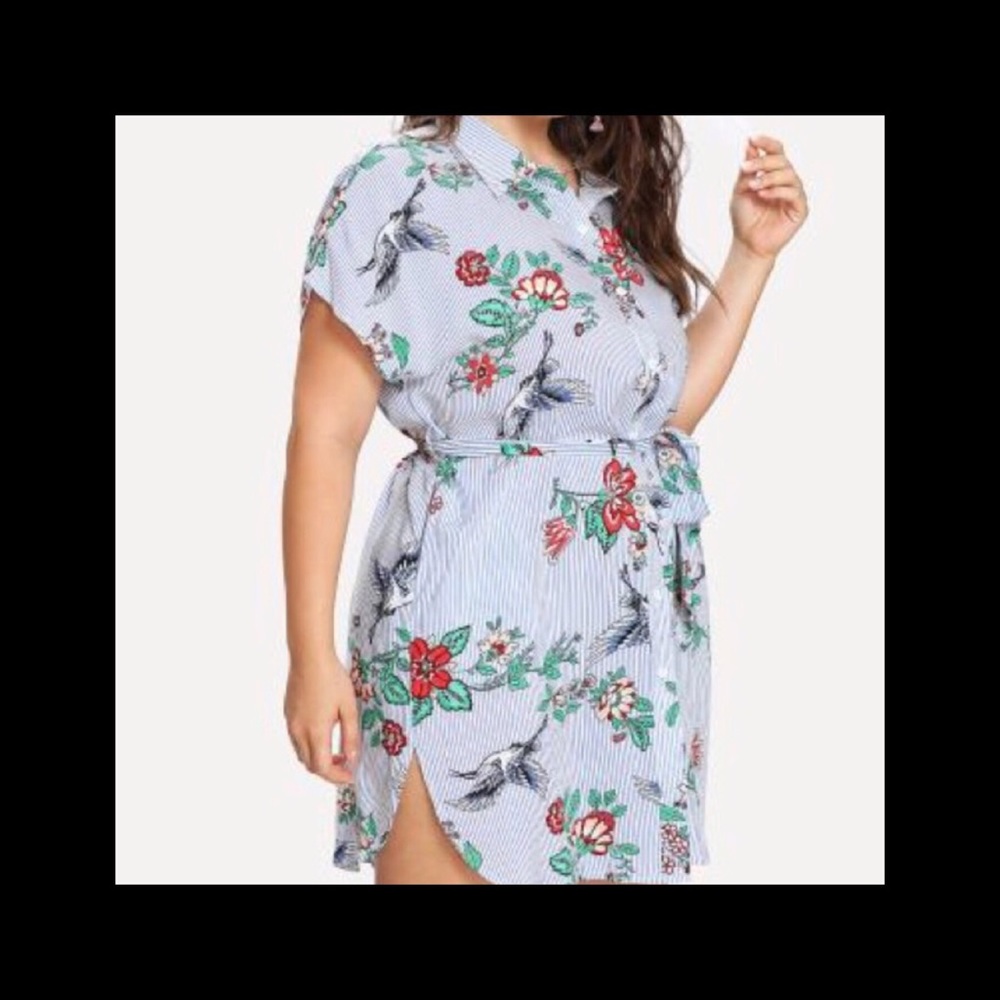 ➕Print Shirt Dress - Picture 4 of 7
